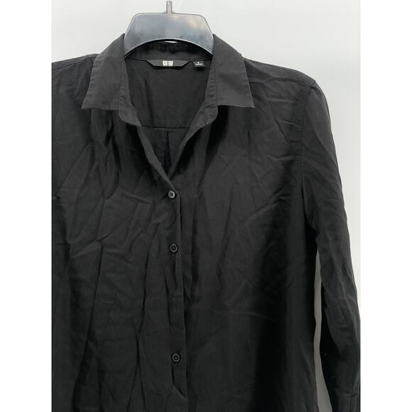 UNIQLO Women's Black Solid Button-Up Regular-Fit Long Sleeve Top SZ S - Picture 3 of 7